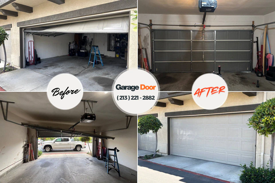 Before and after: garage door repair Marshfield Hills, MA
